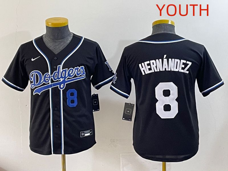 Youth 2025 Los Angeles Dodgers 8 Hernandez Black Three generations Fashion Nike MLB Jersey style 3